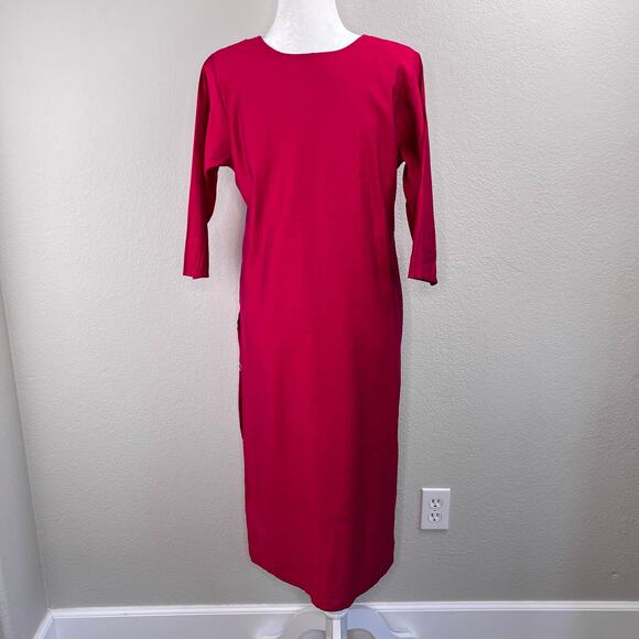 Fuchsia Pink Gold Chikankari Indian High Slits Half Sleeve Kurta Tunic Top M/L - Picture 11 of 13